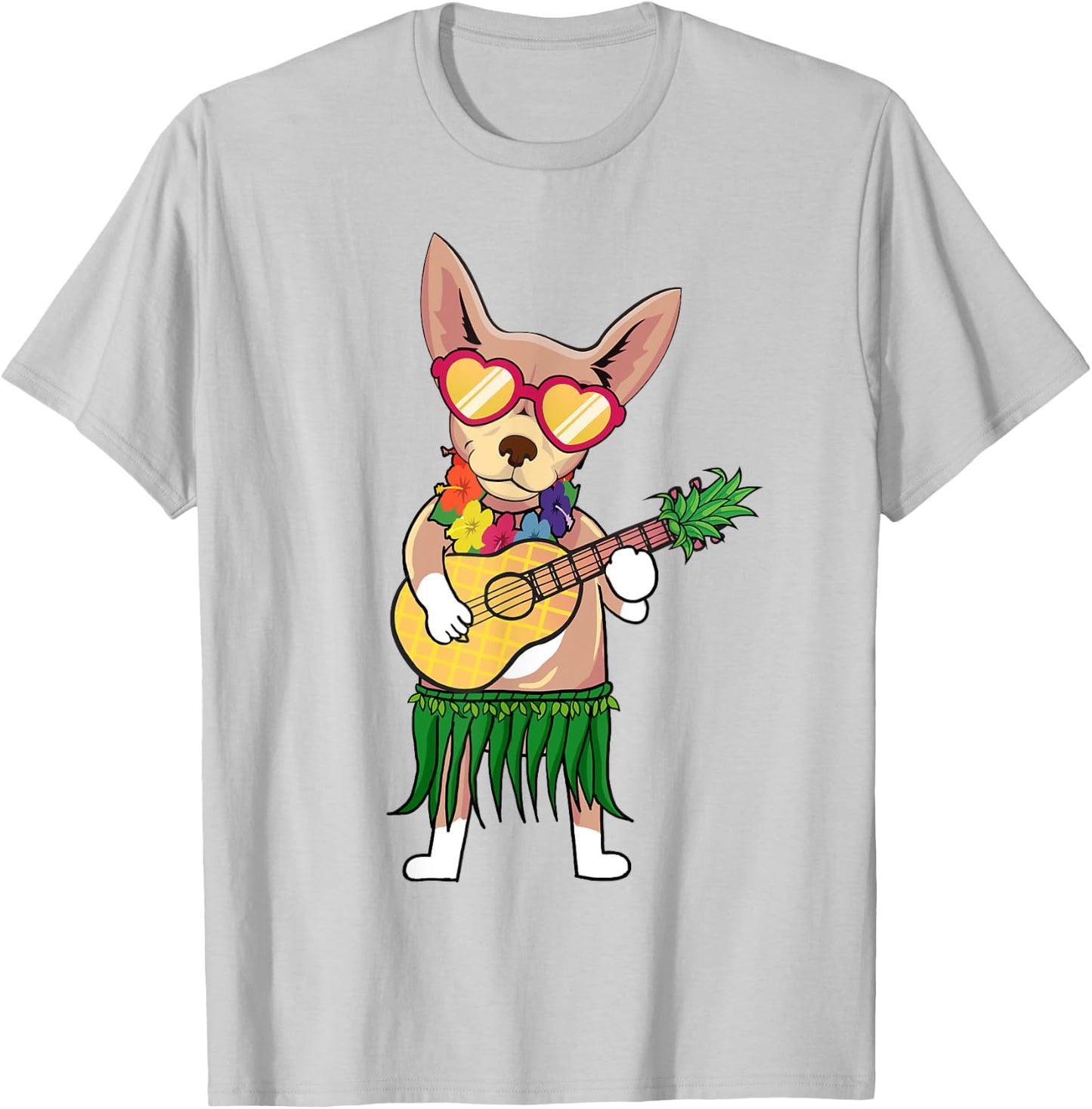 Chihuahua Hawaiian Costume Playing Ukulele Summer Shirt Women Kids T-Shirt - T-Shirt | Ash