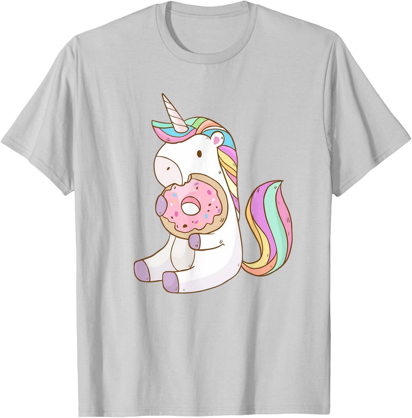 Cute Hungry Unicorn Munching on Yummy Donut T-Shirt - T-Shirt | Ash