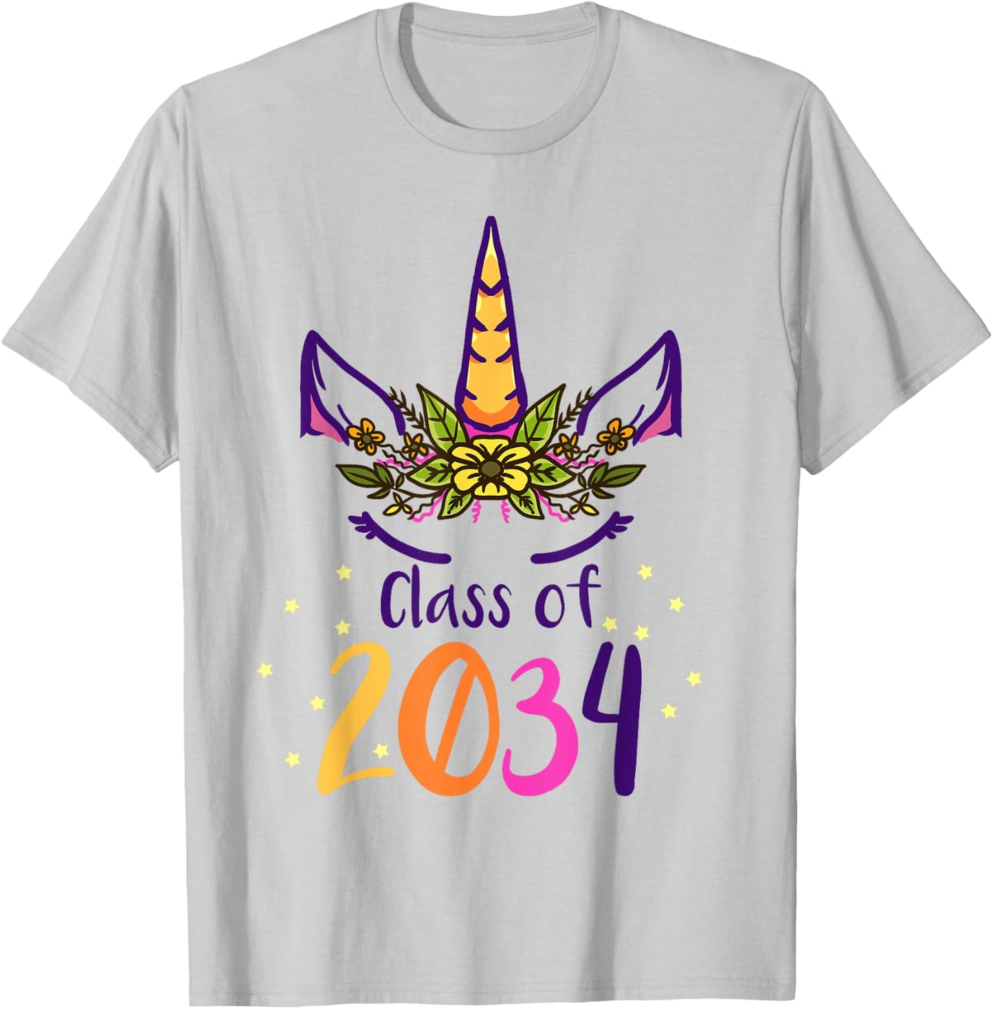 Unicorn Class Of 2034 Grow With Me Kindergarten Girls Gift T-Shirt - T-Shirt | Ash
