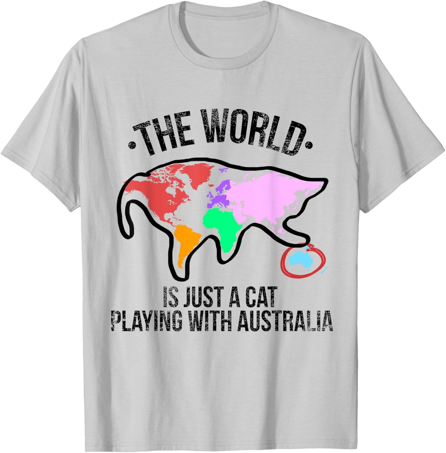 The World Is A Cat Playing With Australia Short Sleeve T-Shirt - T-Shirt | Ash