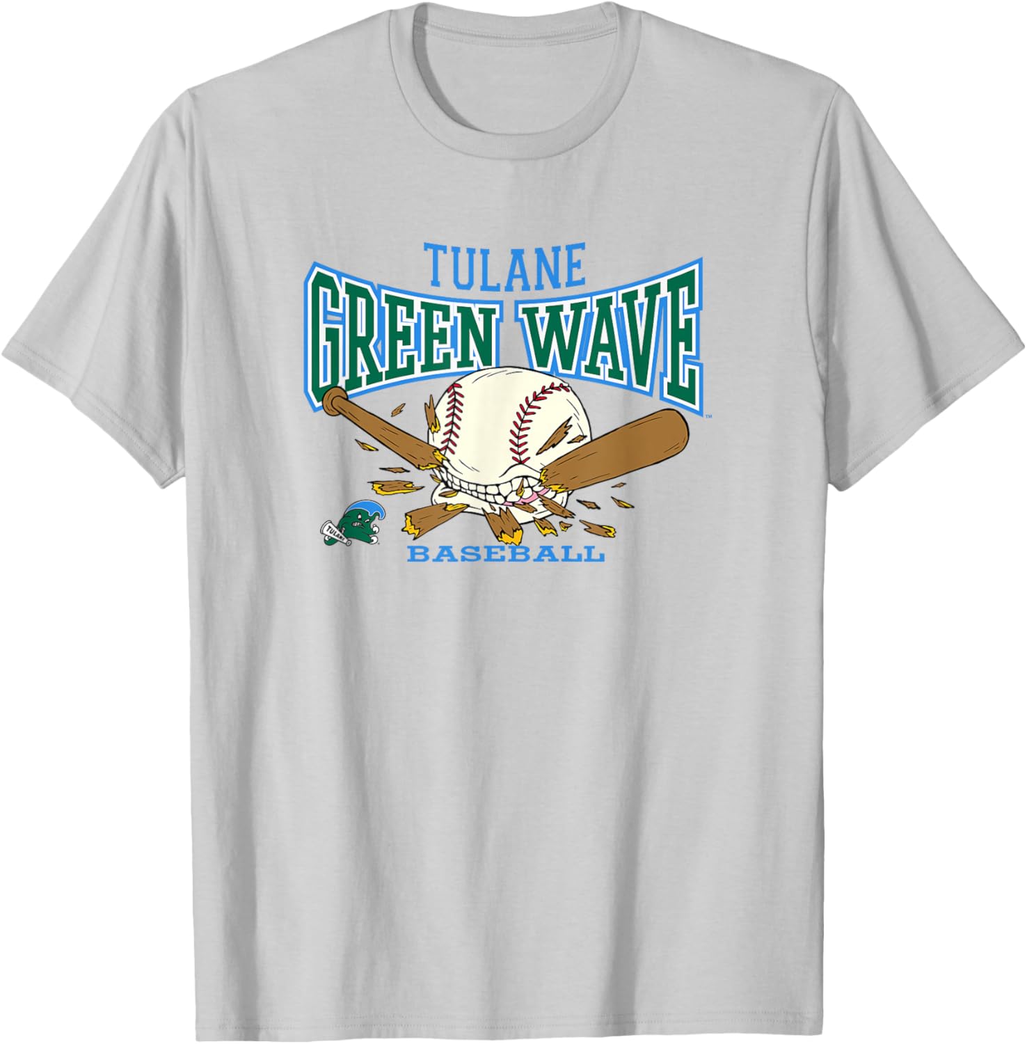 Tulane Green Wave Baseball Bite Gray Officially Licensed T-Shirt - T-Shirt | Ash