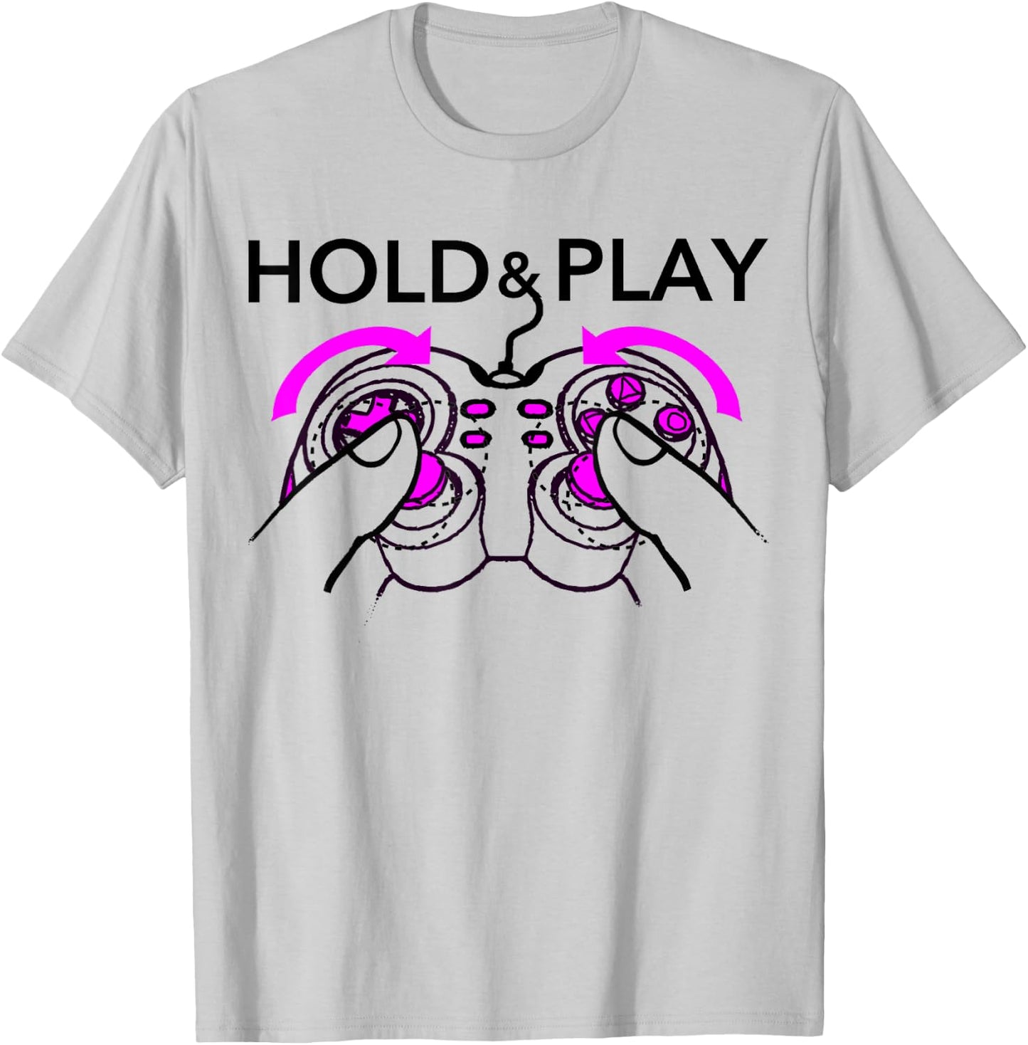 Hold & Play - Funny Joy Stick Controller on Chest T-Shirt - T-Shirt | Ash