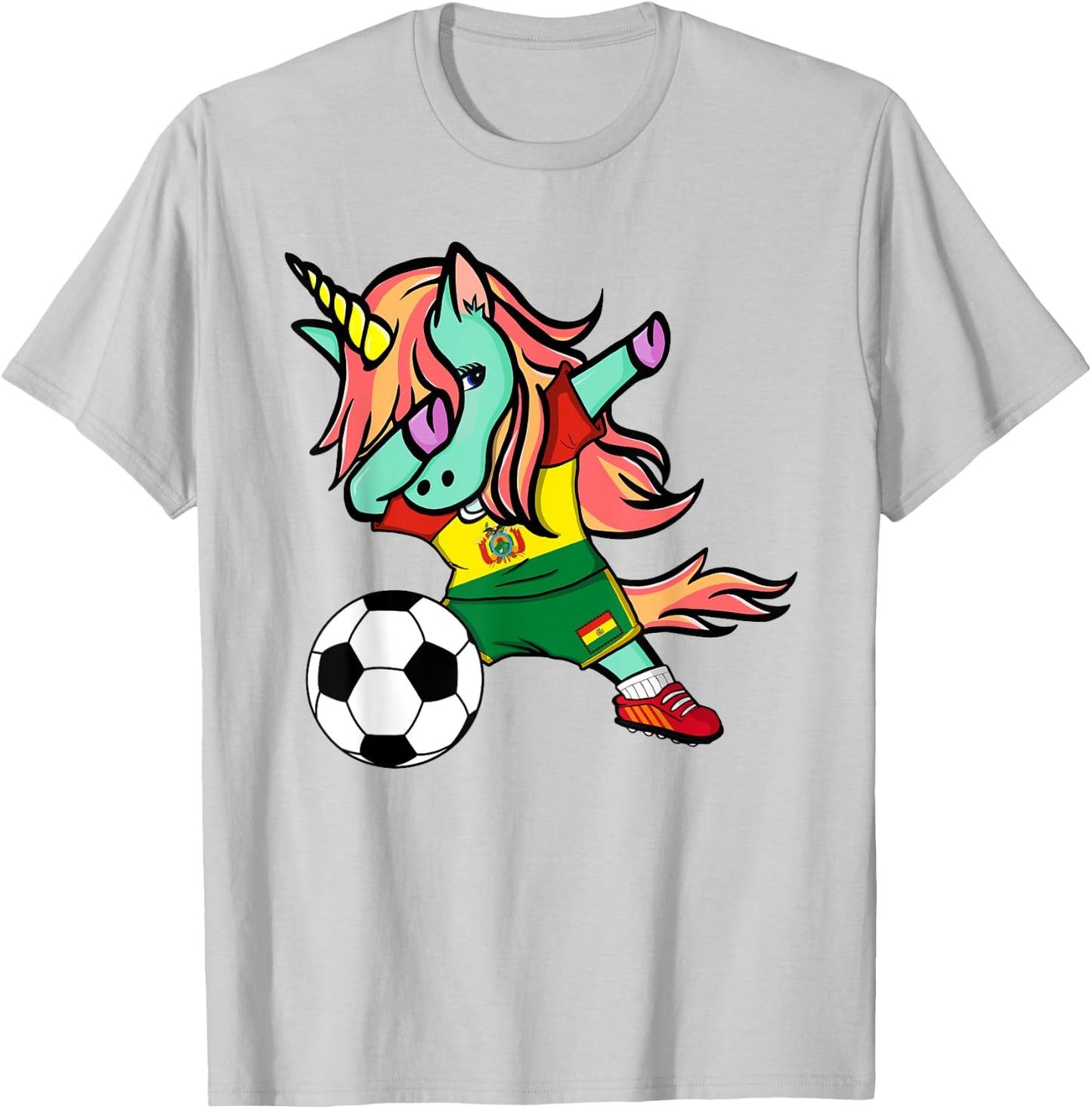 Unicorn Dab Bolivia Soccer Jersey Bolivian Football Lover T-Shirt - T-Shirt | Ash