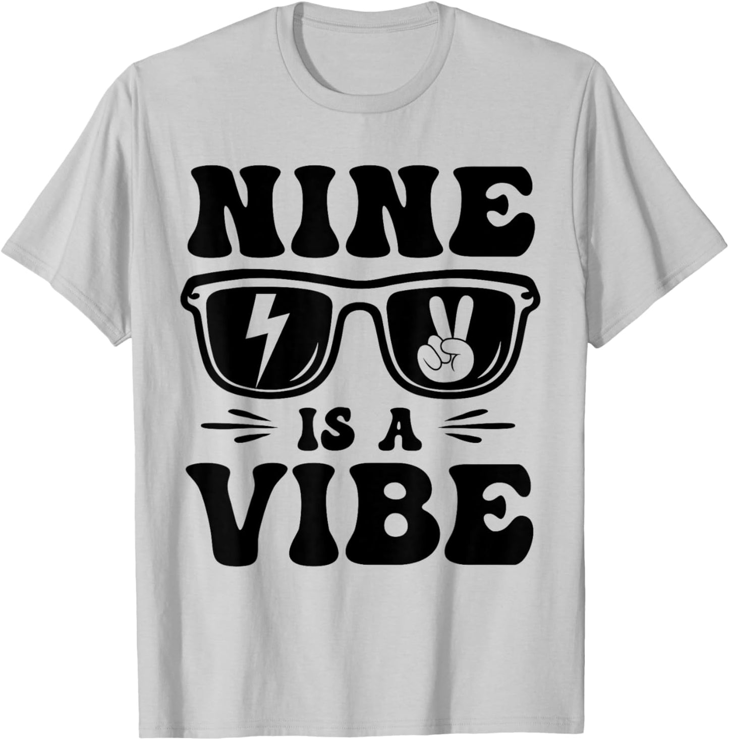 Nine is a Vibe 9th Birthday Groovy Boys Girls 9 Years Old T-Shirt - T-Shirt | Ash