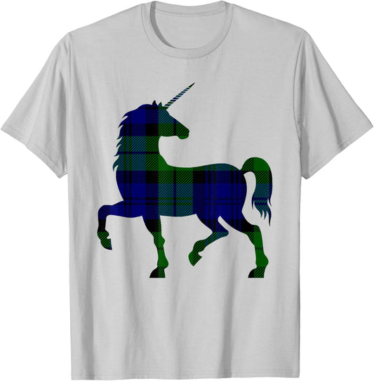 Black Watch Plaid Unicorn Scottish Pride Tartan T-Shirt - T-Shirt | Ash