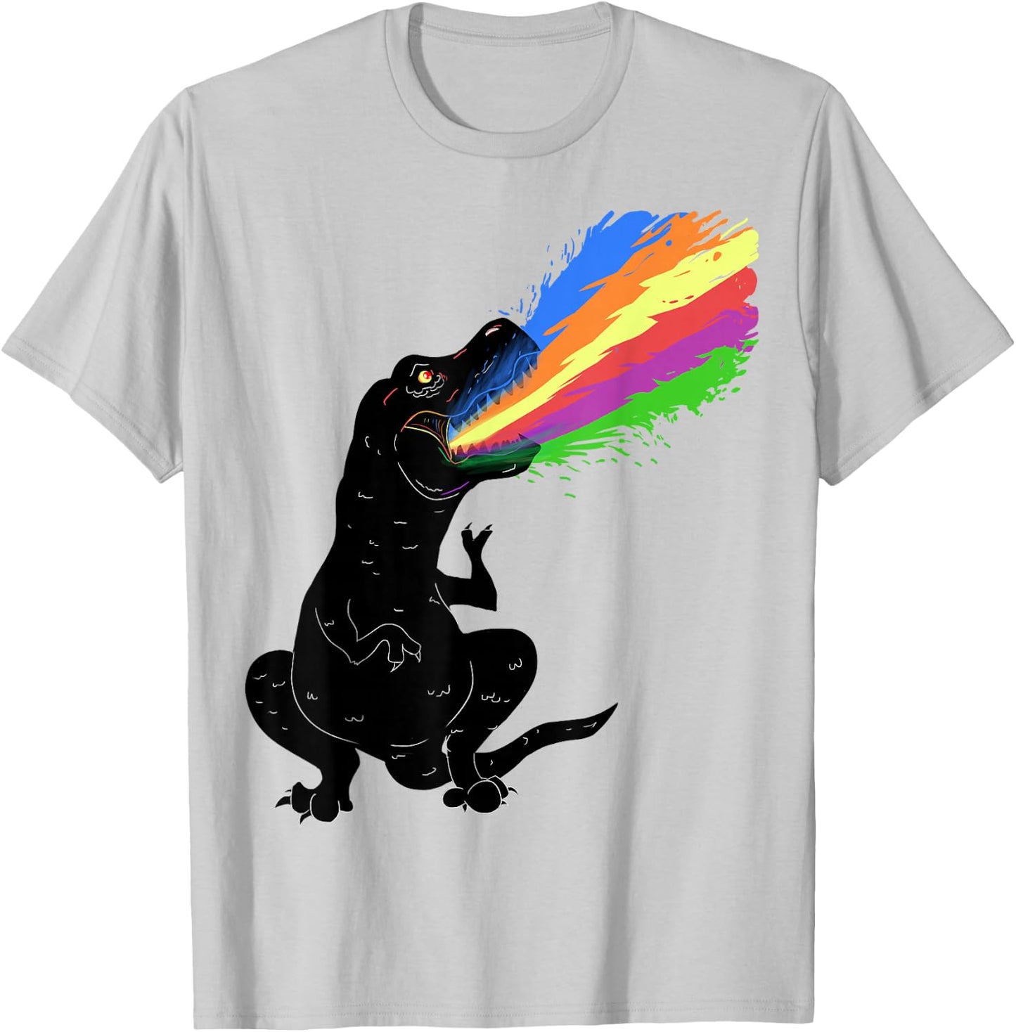 Tyrannosaurus Rex Shooting Rainbow Laser, Dinosaur T-Shirt - T-Shirt | Ash