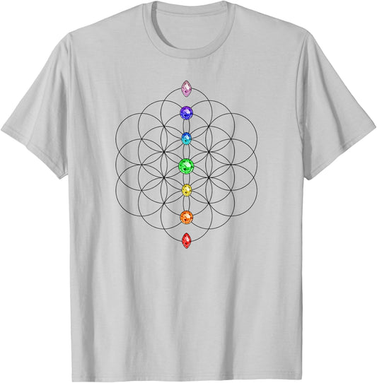 Flower of Life, Chakra, Sacred Geometrie, Yoga, Symbol T-Shirt - T-Shirt | Ash