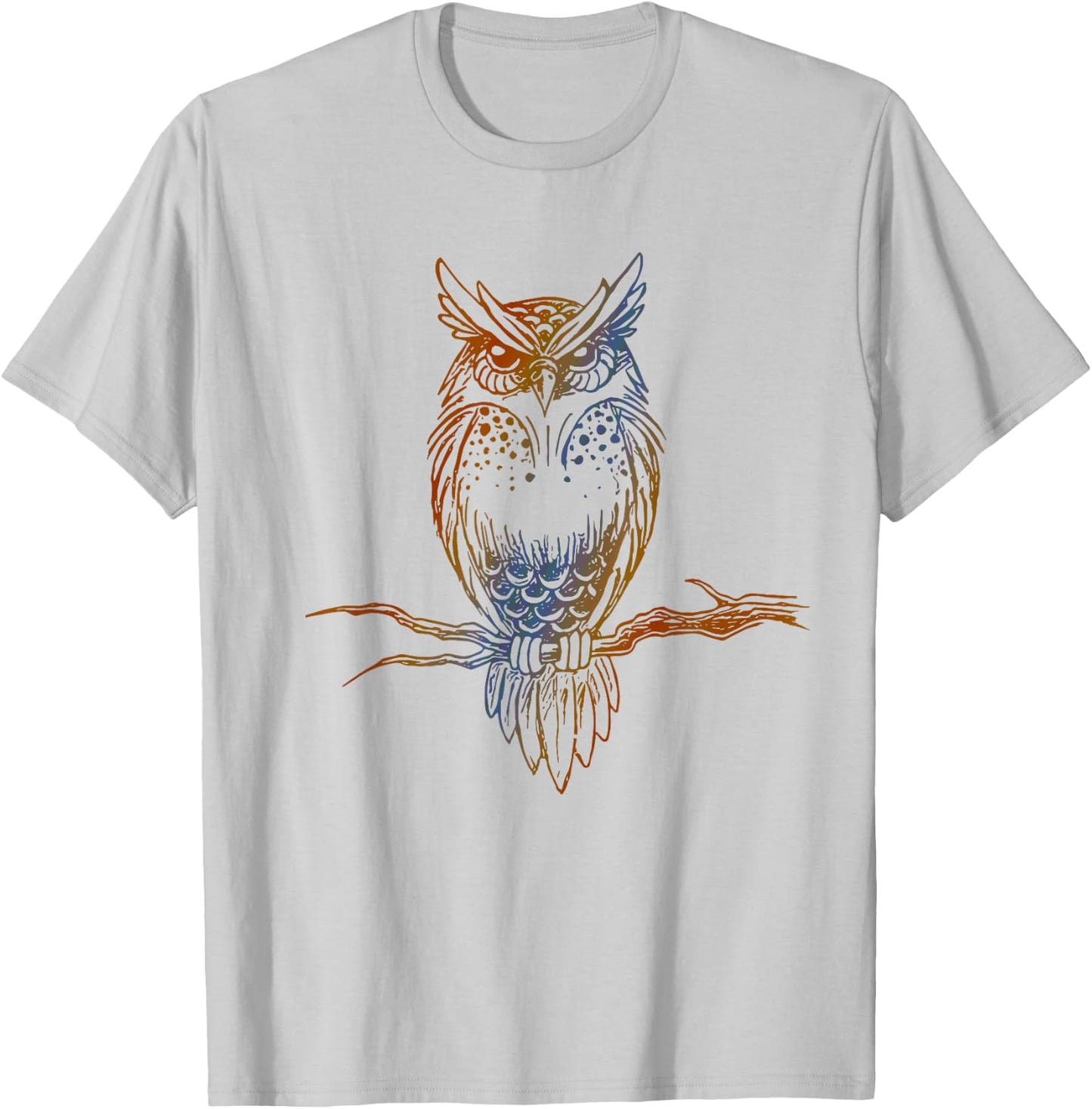 Multicolored Great Horned Owl T-Shirt - T-Shirt | Ash