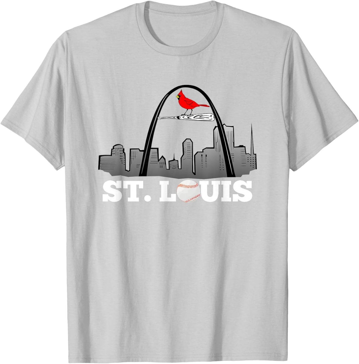 Saint Louis Red Cardinal Skyline Design T-Shirt - T-Shirt | Ash