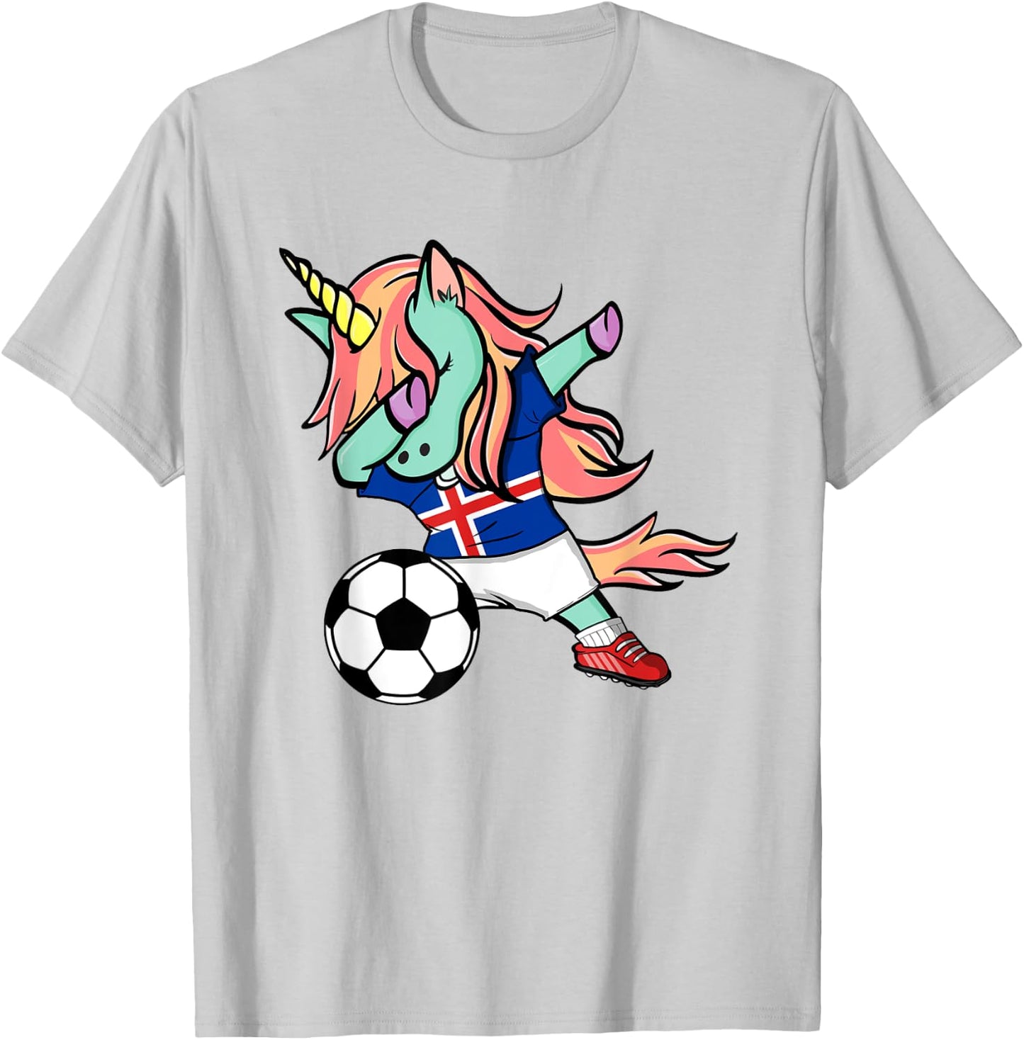 Dabbing Unicorn Soccer Iceland Jersey Icelandic Football T-Shirt - T-Shirt | Ash