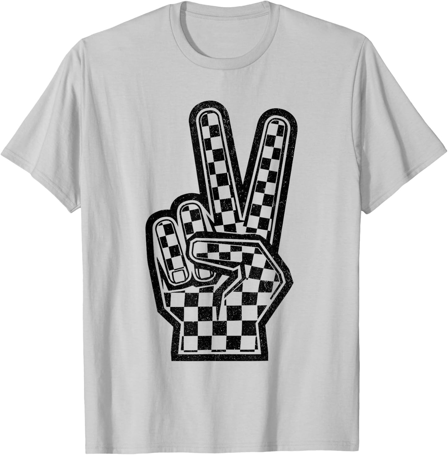 Checkered Peace Sign Shirt Vintage Racing Flag Kids Boy Girl T-Shirt - T-Shirt | Ash