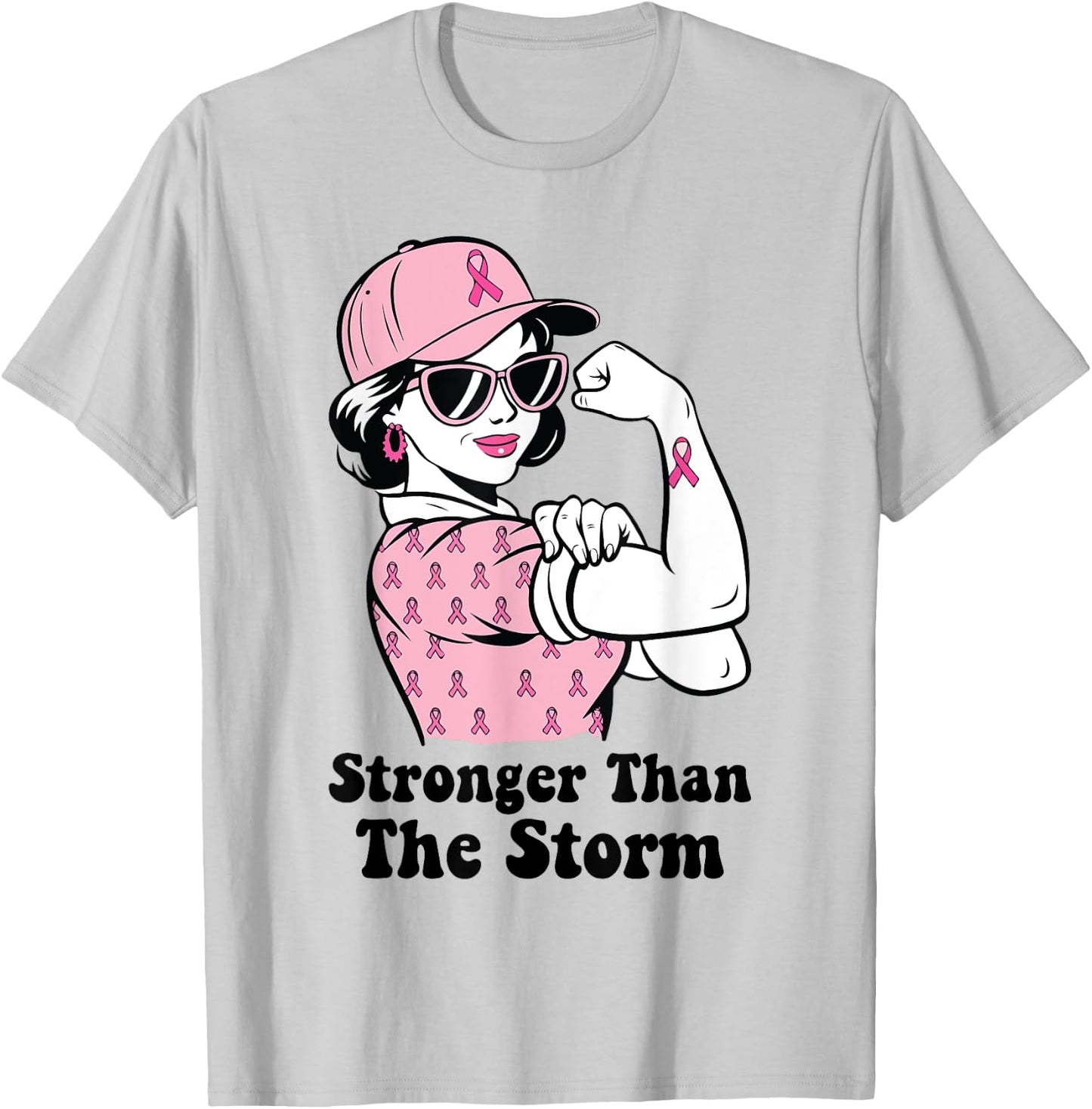 Stronger Than The Storm Breast Cancer Awareness T-Shirt - T-Shirt | Ash