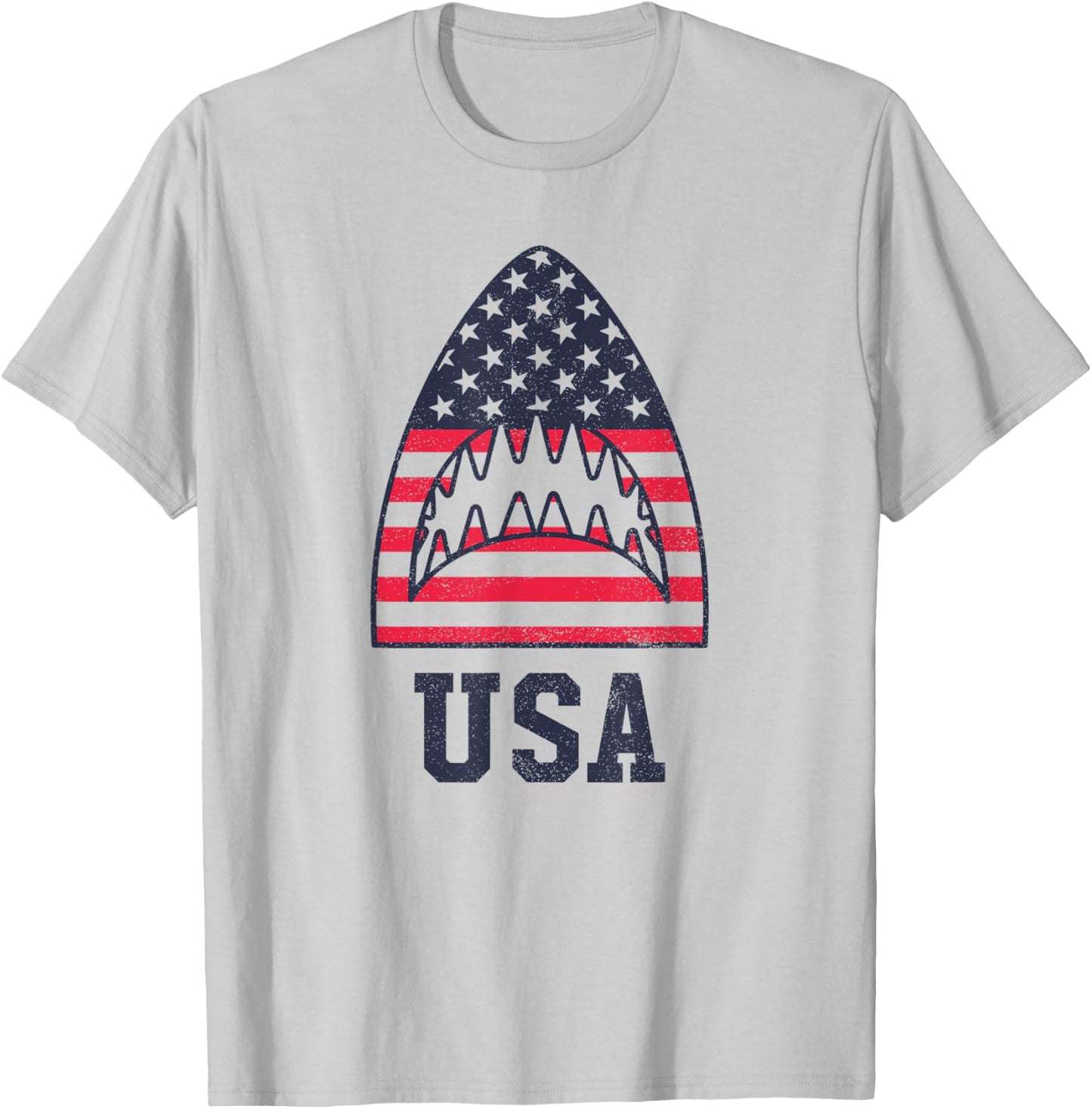USA American Flag Shark Red White Blue 4th of July Women Kids Men T-Shirt - T-Shirt | Ash