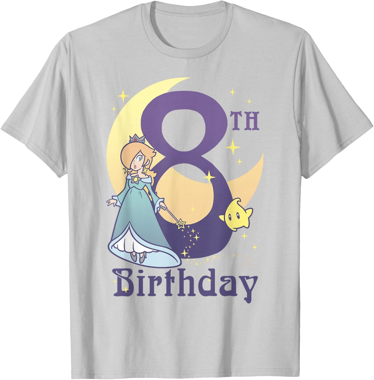 Super Mario Rosalina And Luma 8th Birthday Moon Portrait T-Shirt - T-Shirt | Ash