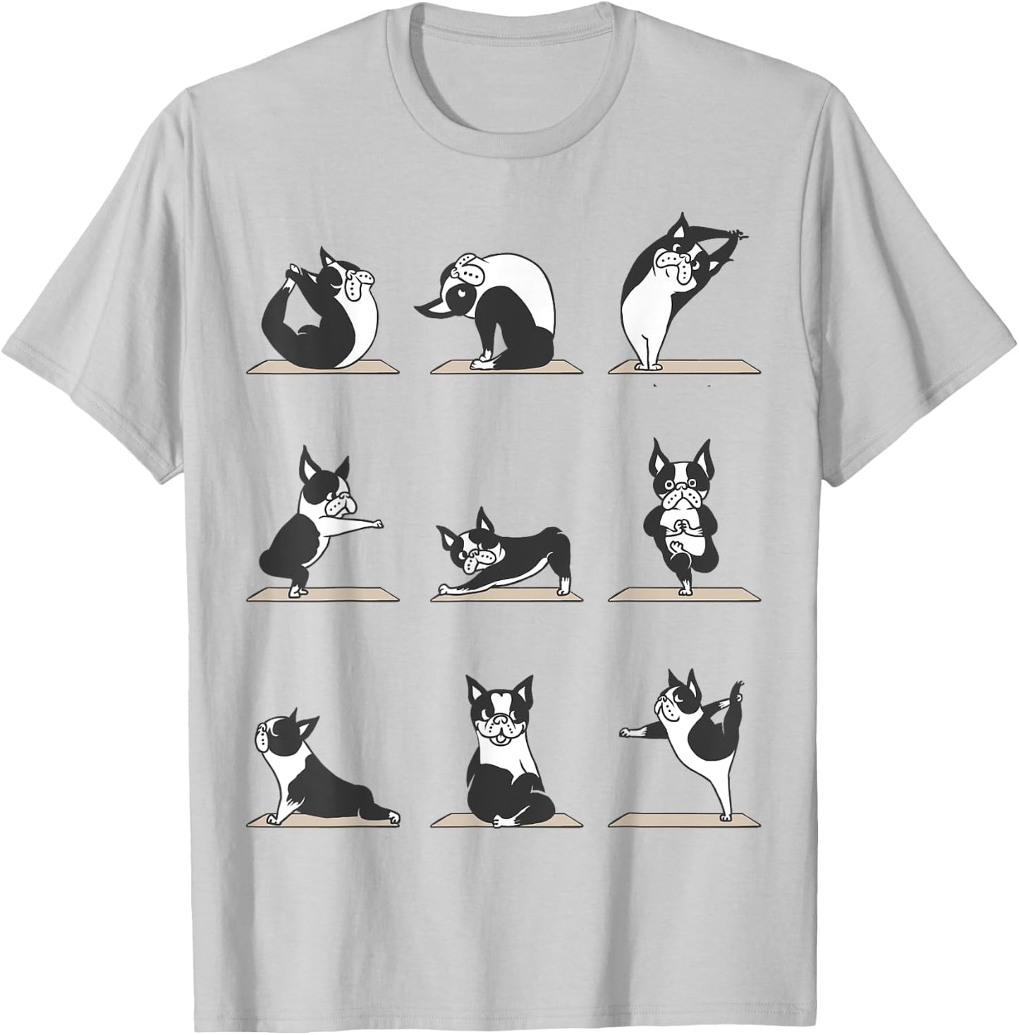 Boston Terriers Yoga Asana Pose Meditation Funny T-Shirt - T-Shirt | Ash