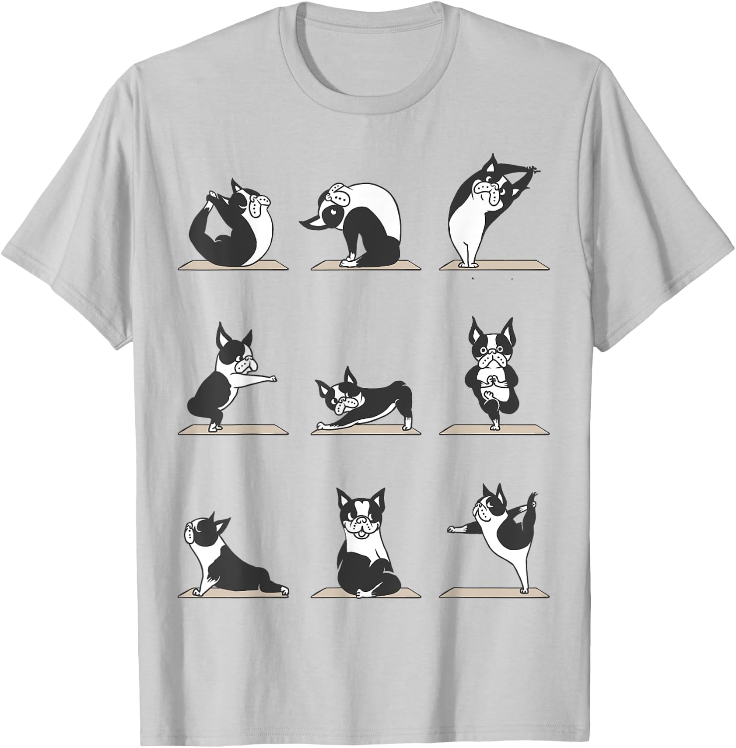 Boston Terriers Yoga Asana Pose Meditation Funny T-Shirt - T-Shirt | Ash