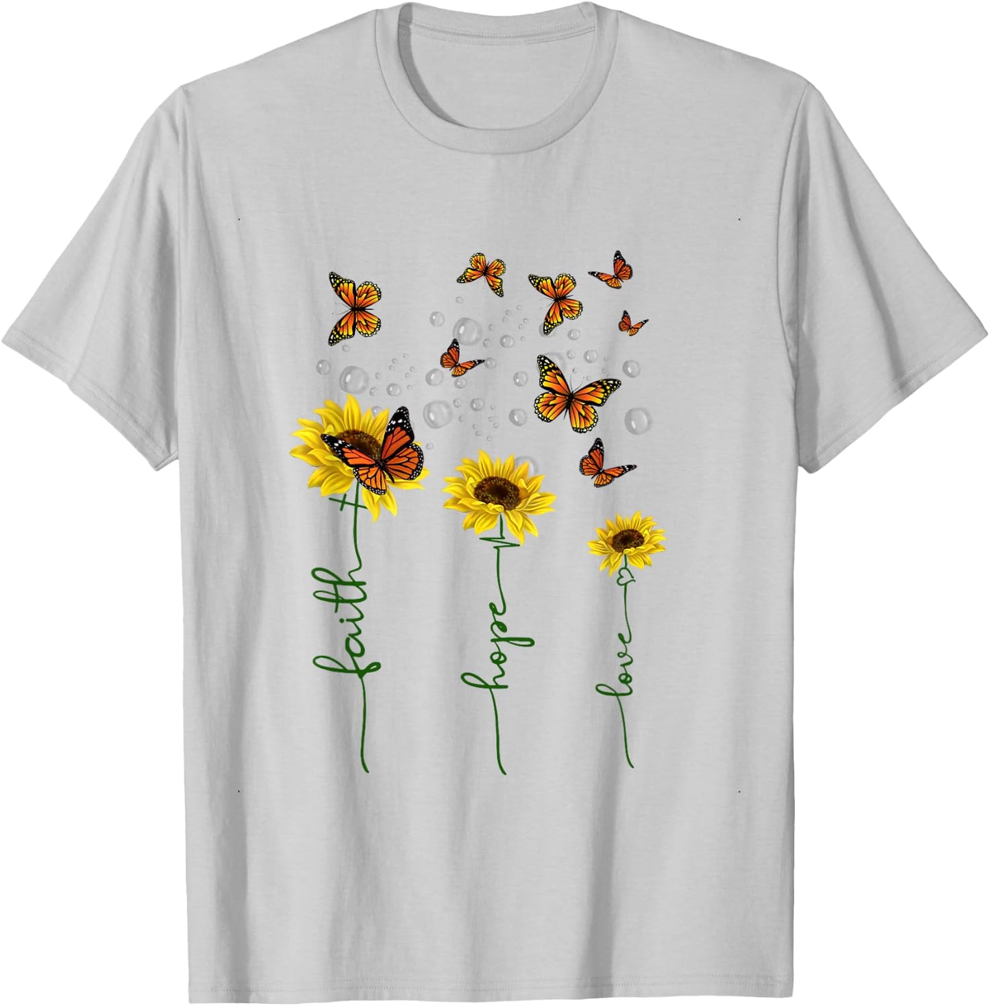 Faith Hope Love Sunflower Butterfly Christian Gift T-Shirt - T-Shirt | Ash
