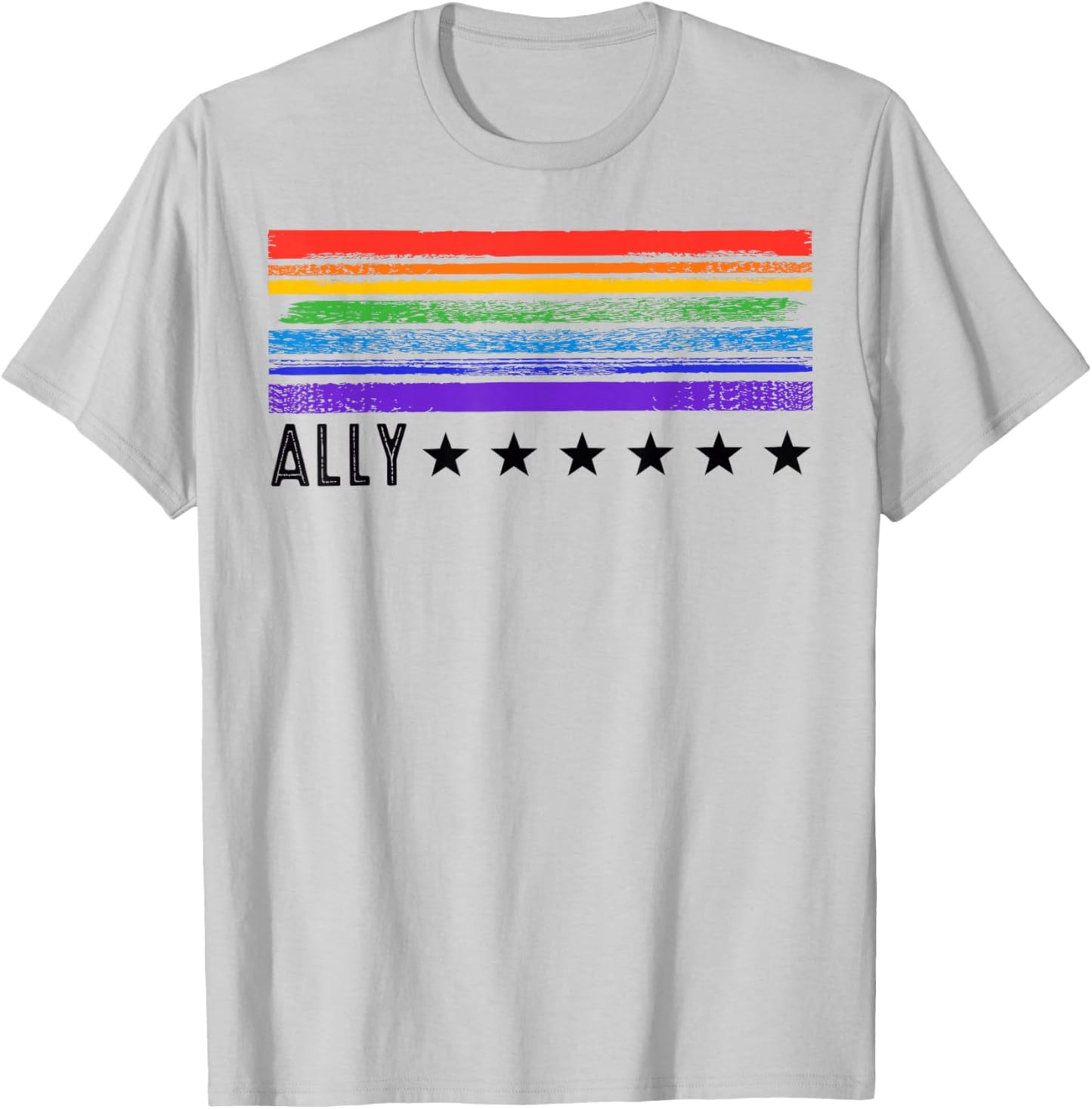 Retro LGBTQ Ally Pride Month Rainbow Stars LGBT Flag T-Shirt - T-Shirt | Ash