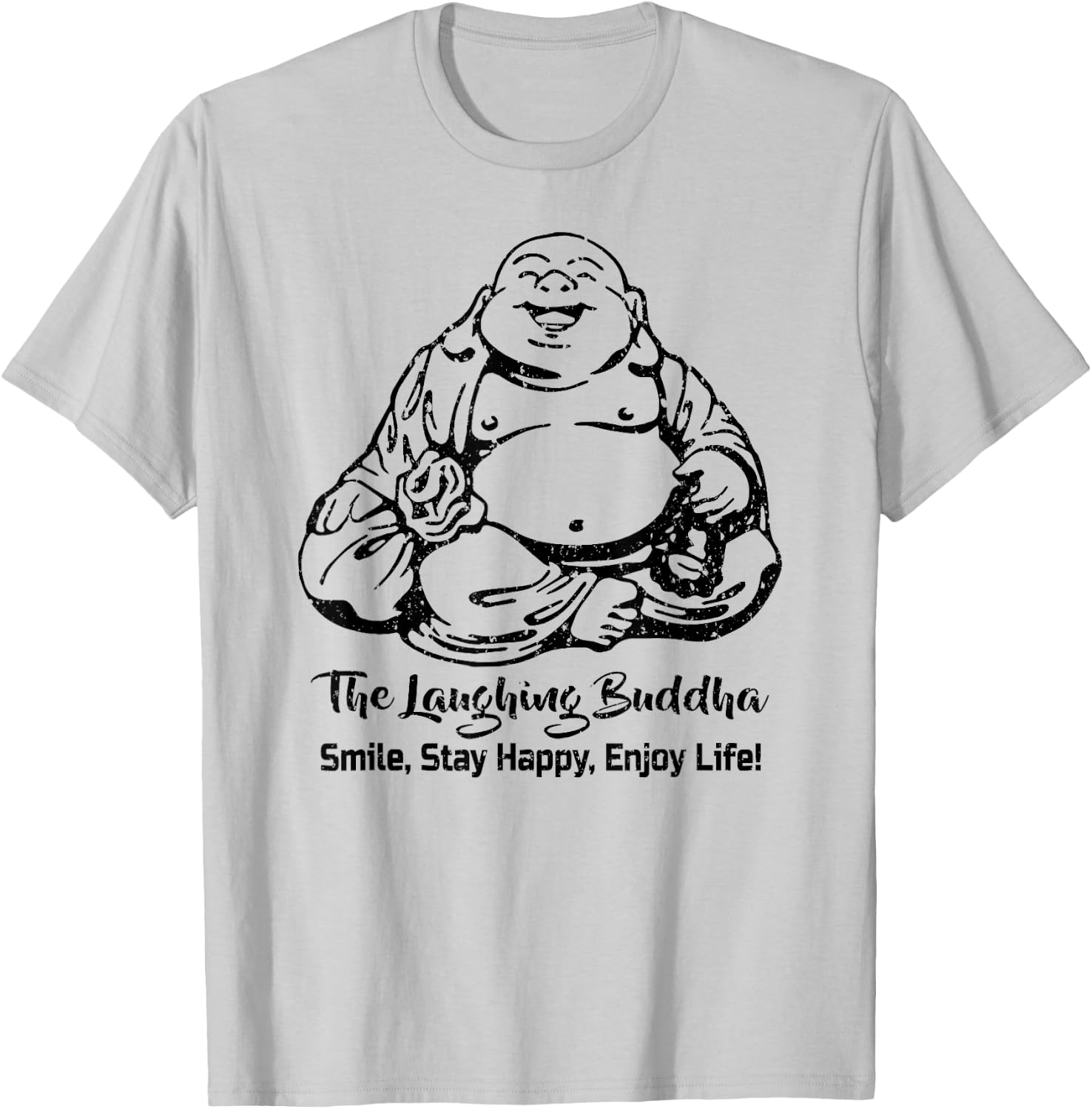 The Laughing Buddha Smiling Vintage Distressed Design Look T-Shirt - T-Shirt | Ash