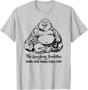 The Laughing Buddha Smiling Vintage Distressed Design Look T-Shirt - T-Shirt | Ash