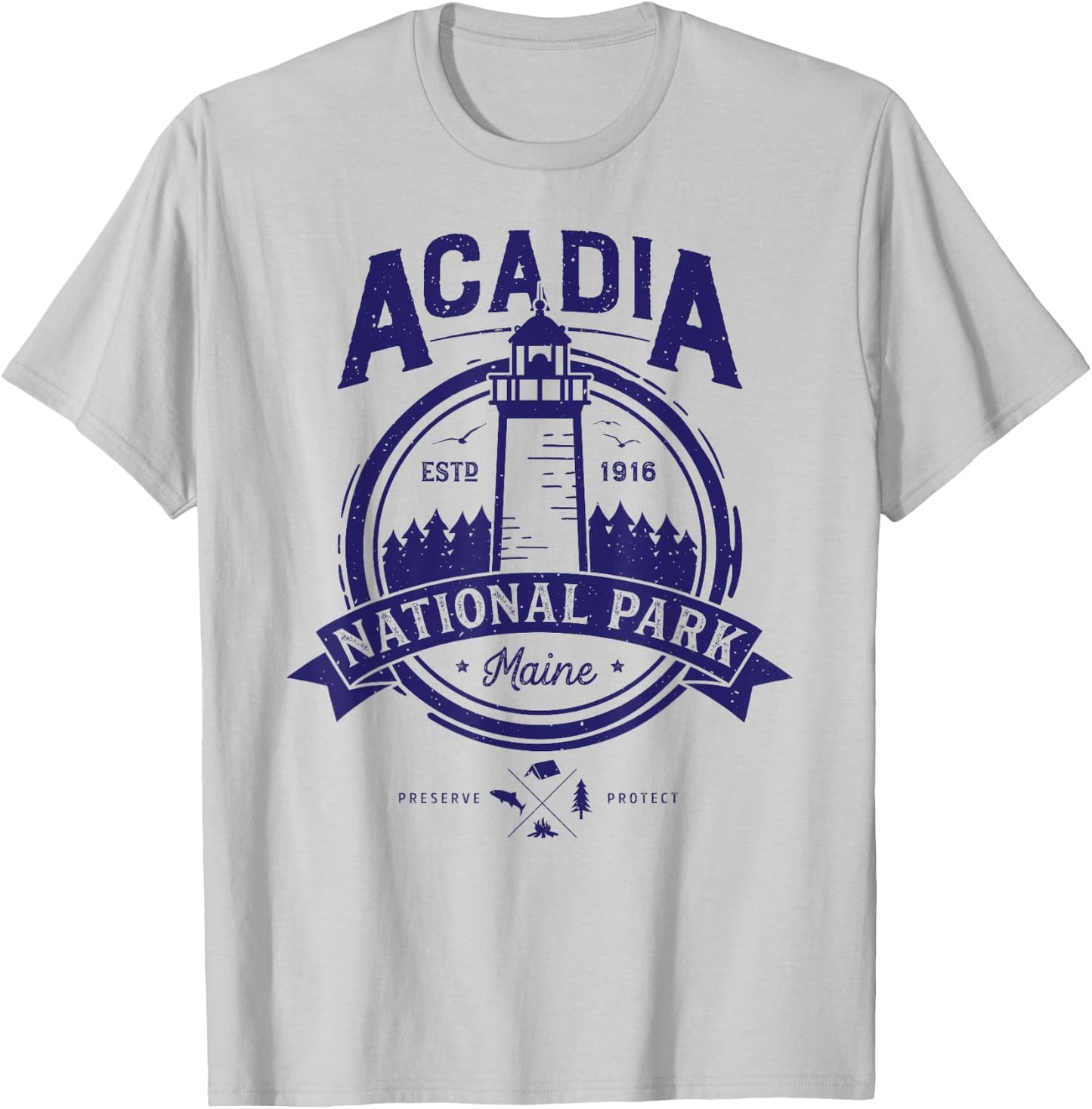 Acadia National Park T Shirt Maine Vintage Men Women Gifts T-Shirt - T-Shirt | Ash