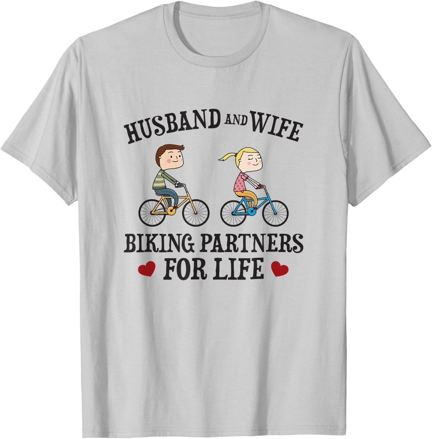 Husband Wife Biking Partners For Life - Funny Cycling T-Shirt - T-Shirt | Ash