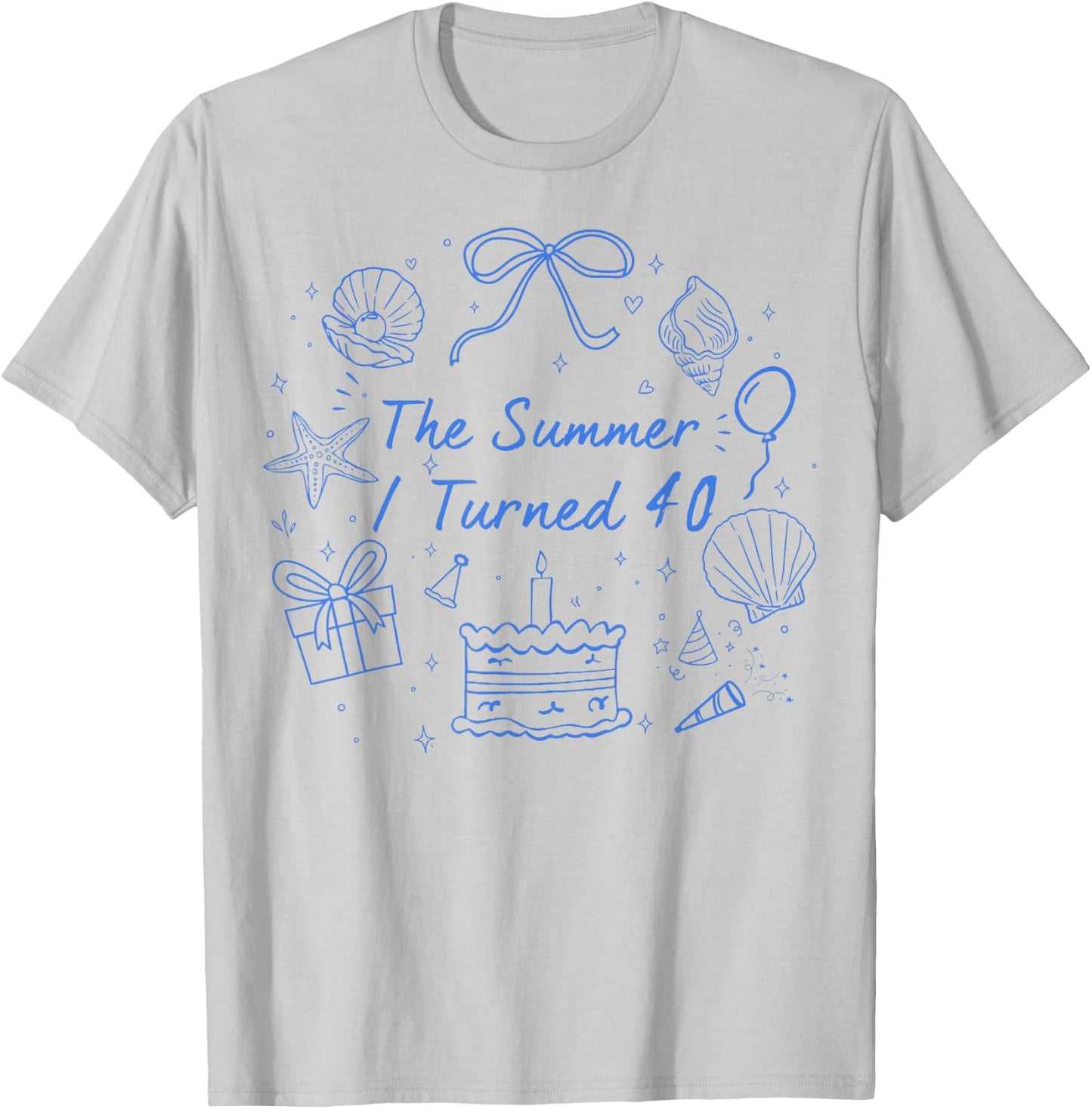 Summer I Turned 40 Coastal Bow Seashell 40th Birthday Girl T-Shirt - T-Shirt | Ash