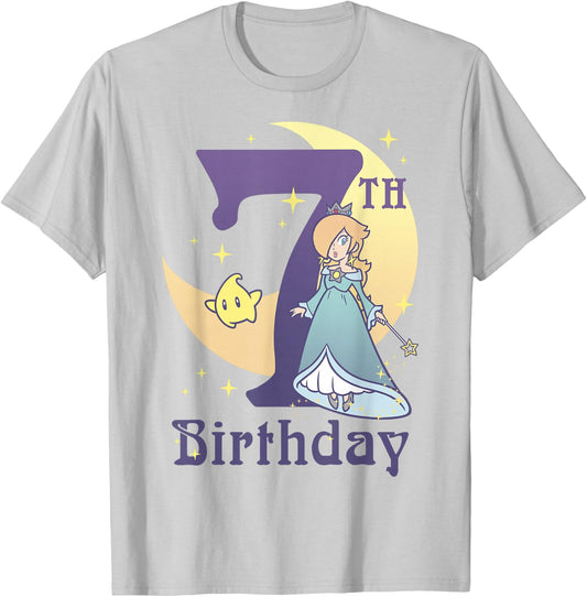 Super Mario Rosalina And Luma 7th Birthday Moon Portrait T-Shirt - T-Shirt | Ash