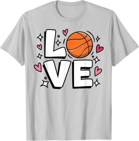 Cute Basketball LOVE Teen Girls and Women Sports Player T-Shirt - T-Shirt | Ash