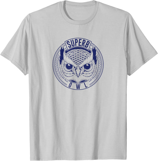 The Superb Owl Apparel - Grey Owl Print - -Adults, Kids - Small - Short Sleeve - Classic Fit - Polyester 100% T-Shirt - T-Shirt | Ash