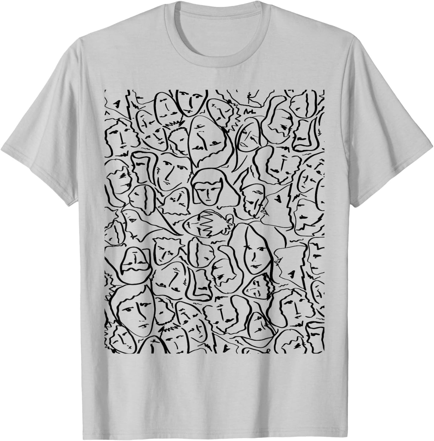 Elios Shirt Faces in Black Ink Hand Drawn Art T-Shirt - T-Shirt | Ash