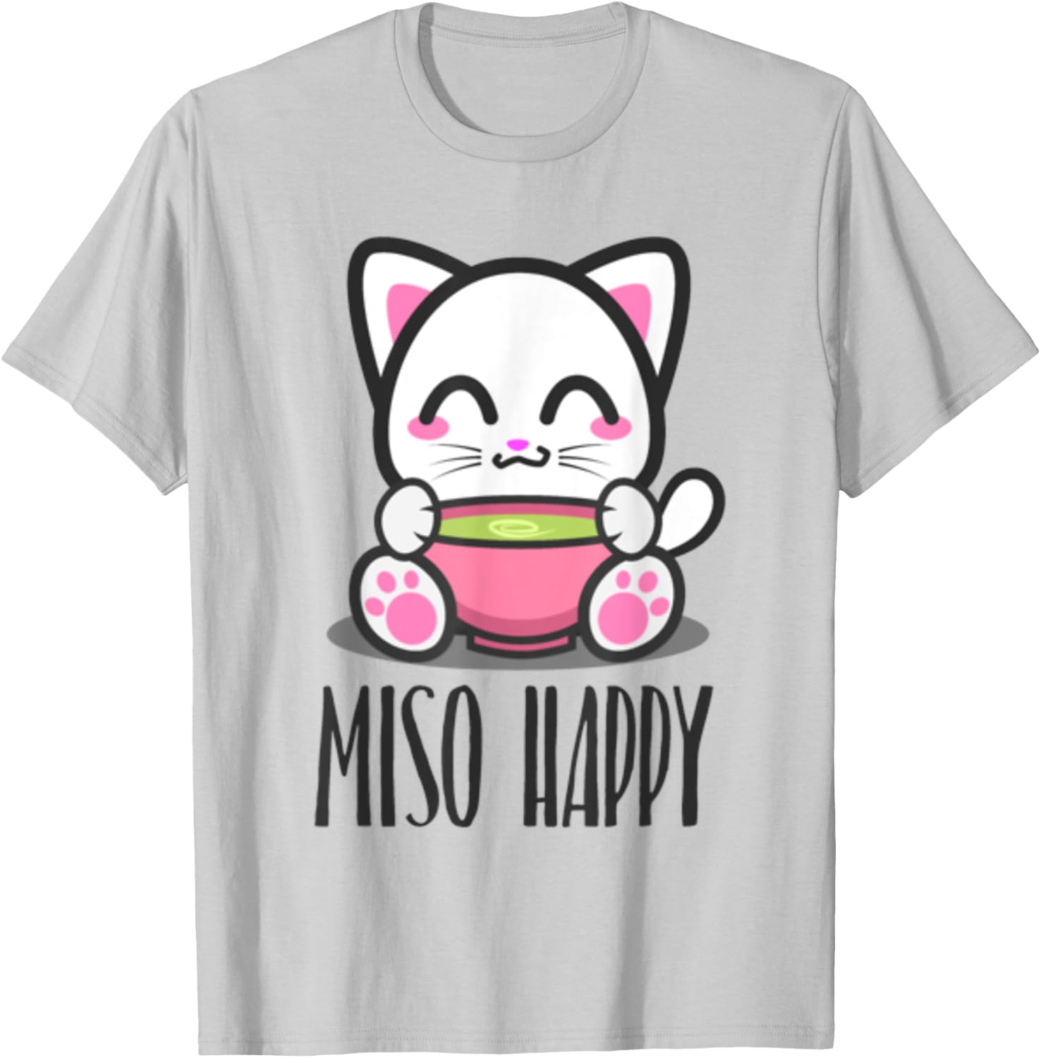 Miso Happy Cute Japanese Style Kawaii Cat Lover Pun T-Shirt - T-Shirt | Ash