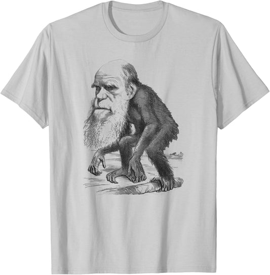 Charles Darwin Monkey Vintage Cartoon T-Shirt - T-Shirt | Ash