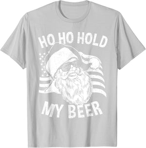 Christmas In July Shirt | Hipster Santa Ho Ho Hold My Beer T-Shirt - T-Shirt | Ash