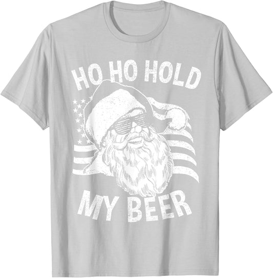 Christmas In July Shirt | Hipster Santa Ho Ho Hold My Beer T-Shirt - T-Shirt | Ash