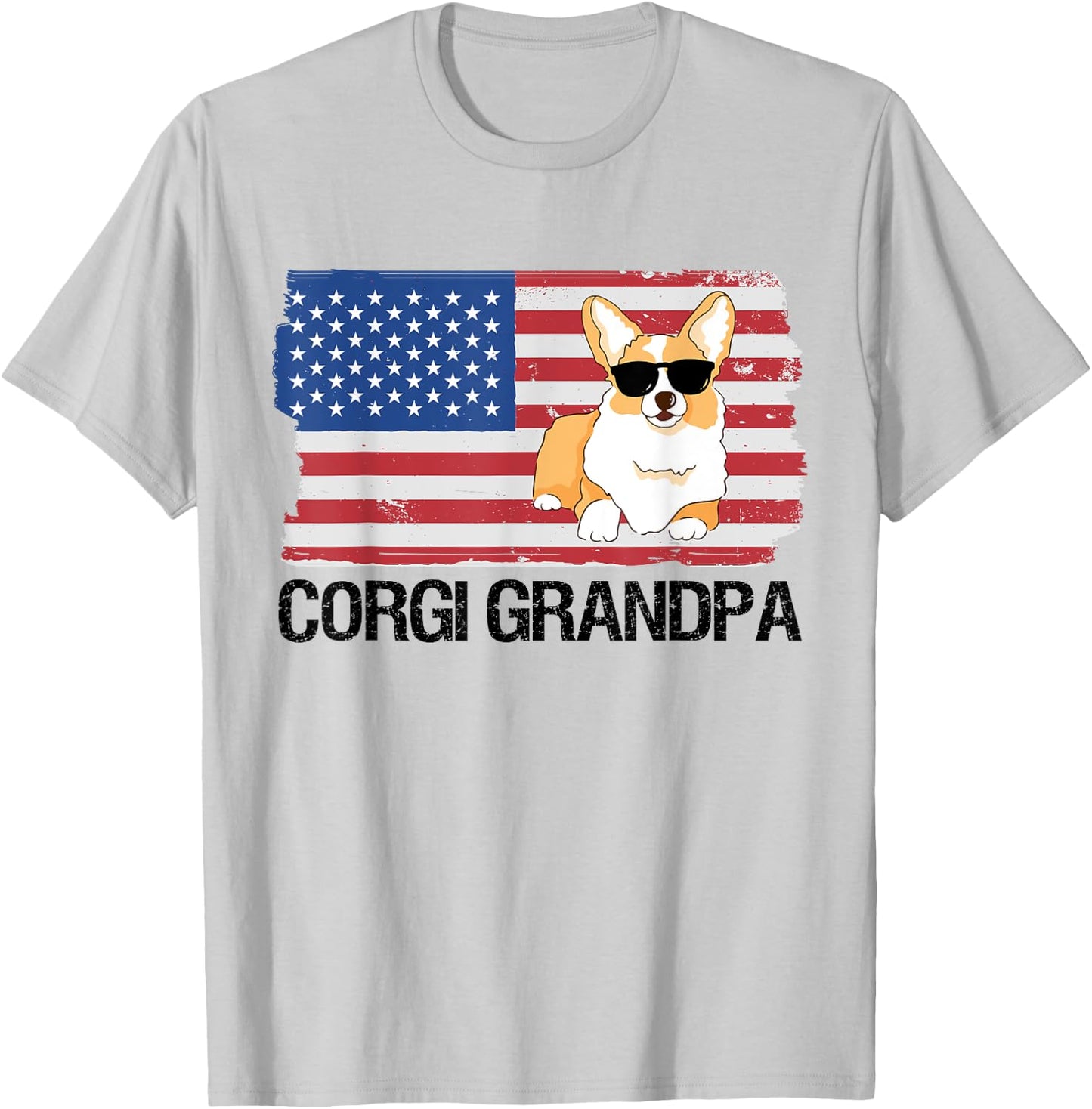 Corgi Grandpa USA Flag Funny Pet Corgi Dog Lover T-Shirt - T-Shirt | Ash