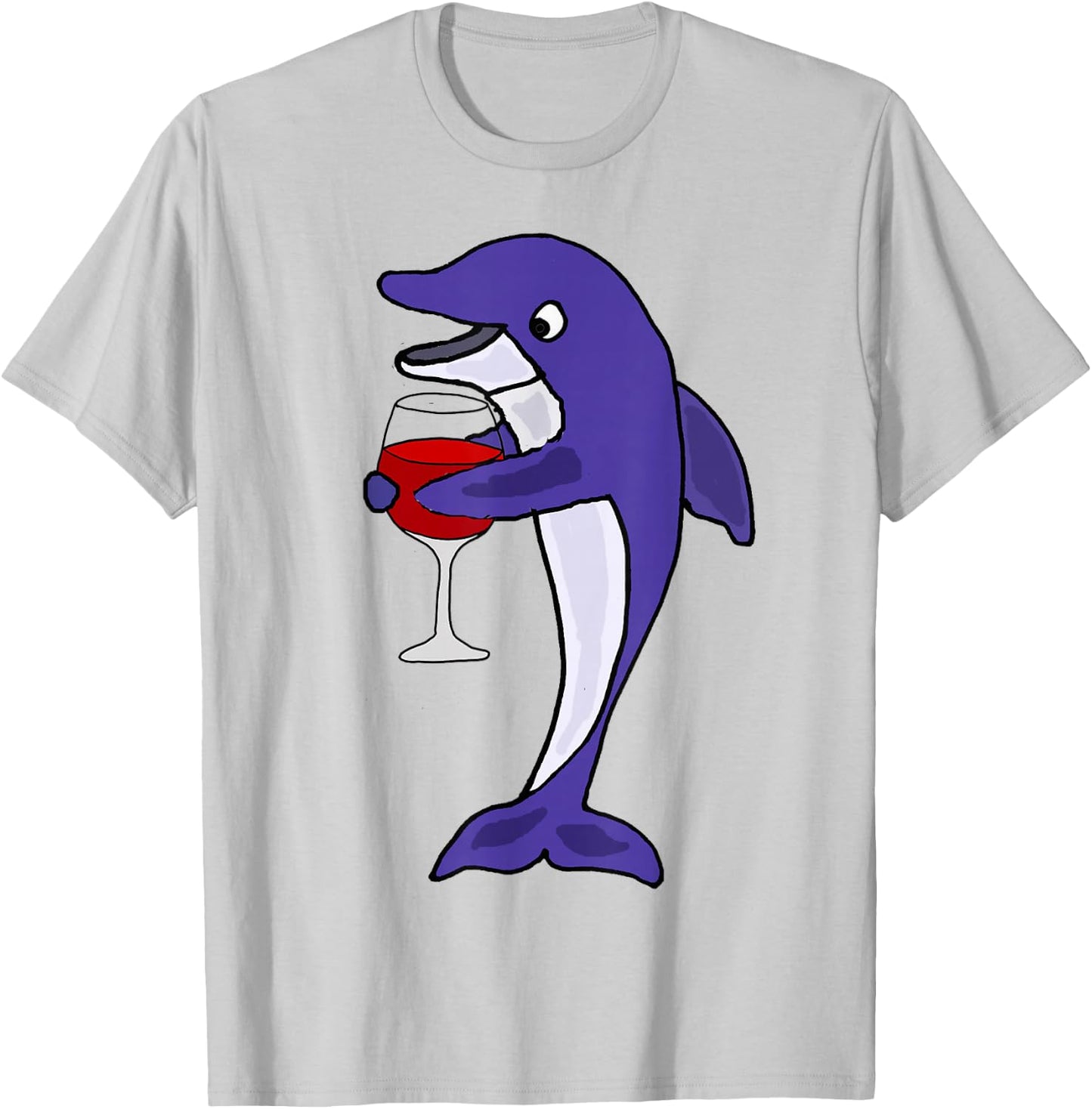 Smilemoretees Funny Dolphin Drinking Wine T-Shirt - T-Shirt | Ash