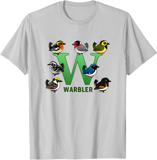 W is for Warbler Cute Cartoon Bird Alphabet Birder Gift T-Shirt - T-Shirt | Ash