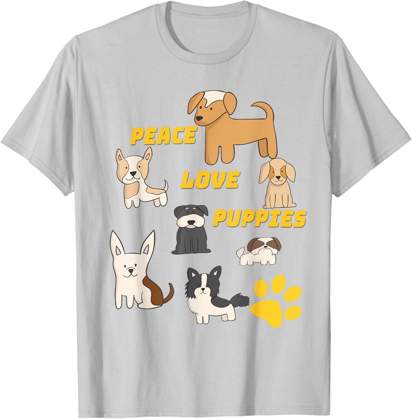 Peace Love Puppies Paw Print T Shirt T-Shirt - T-Shirt | Ash