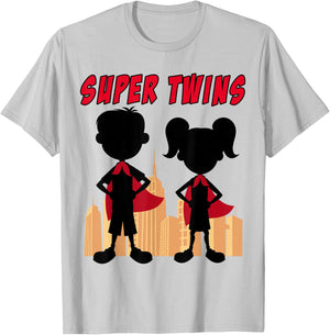 Boy and Girl Super Twins - Kids Twin Superhero Comic T-Shirt - T-Shirt | Ash