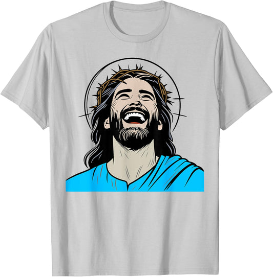 Jesus Christ laughing Joy Happy Smile Positive Gift Souvenir T-Shirt - T-Shirt | Ash