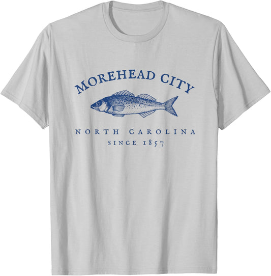 Retro Morehead City North Carolina Fishing T-Shirt - T-Shirt | Ash