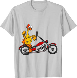 SmileteesFunny Fun Rubber Chicken Riding Motorcycle T-Shirt - T-Shirt | Ash