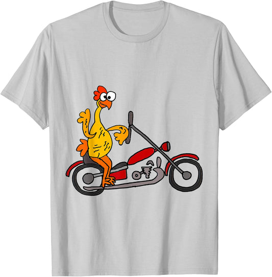 SmileteesFunny Fun Rubber Chicken Riding Motorcycle T-Shirt - T-Shirt | Ash
