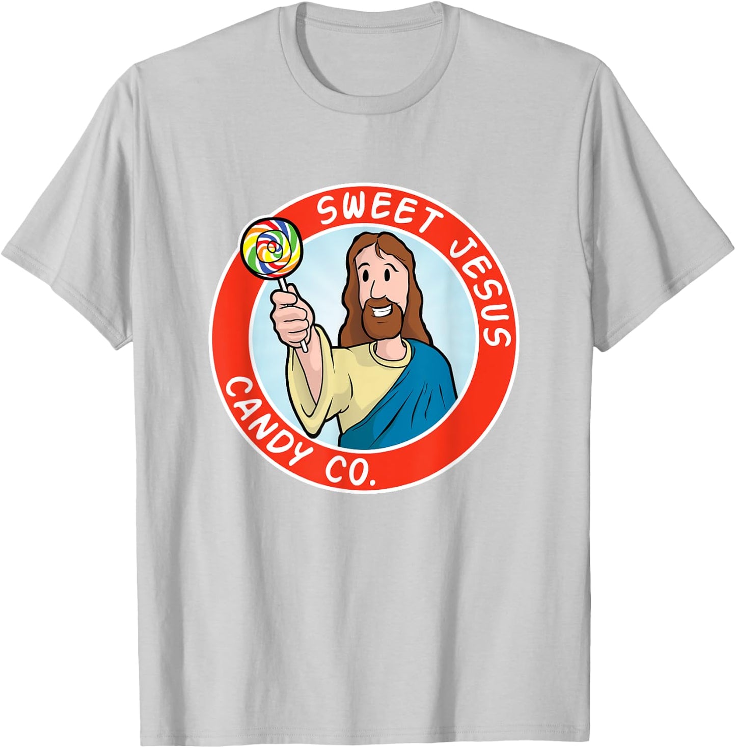 Sweet Jesus Candy Co. Christ Lollipop Parody Logo T-Shirt - T-Shirt | Ash