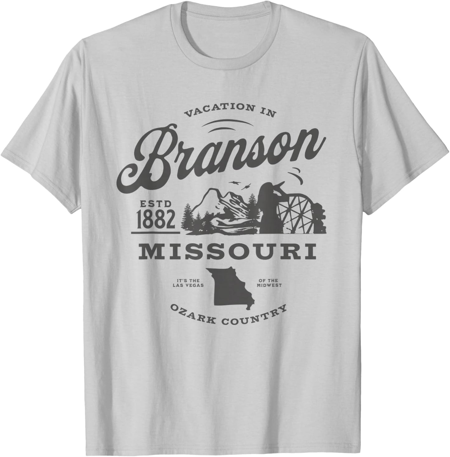 Vacation in Branson, Missouri Estd 1882 Vegas of the Midwest T-Shirt - T-Shirt | Ash