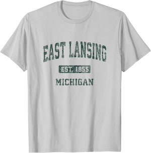 East Lansing Michigan MI Vintage Athletic Sports Design T-Shirt - T-Shirt | Ash