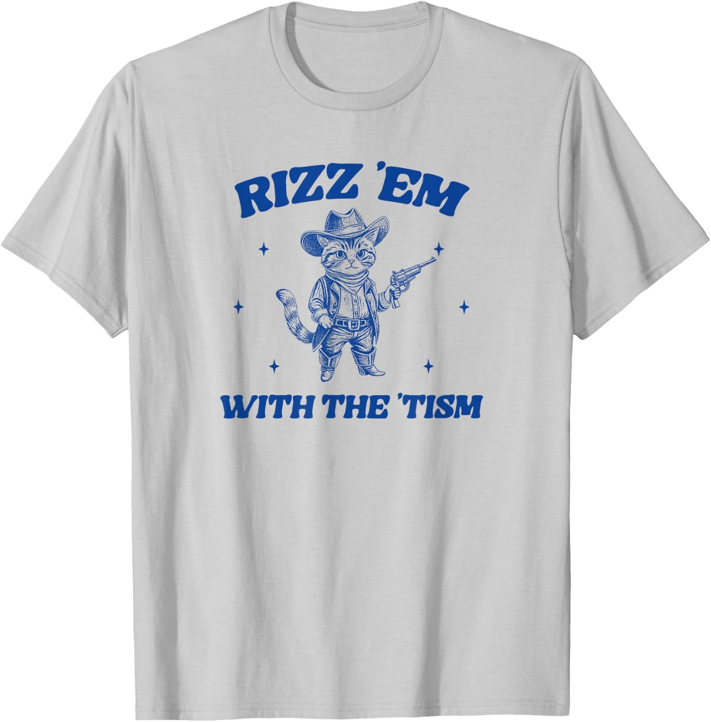 Rizz Em With The Tism, Retro Cartoon Cowboy Cat Western Cute T-Shirt - T-Shirt | Ash
