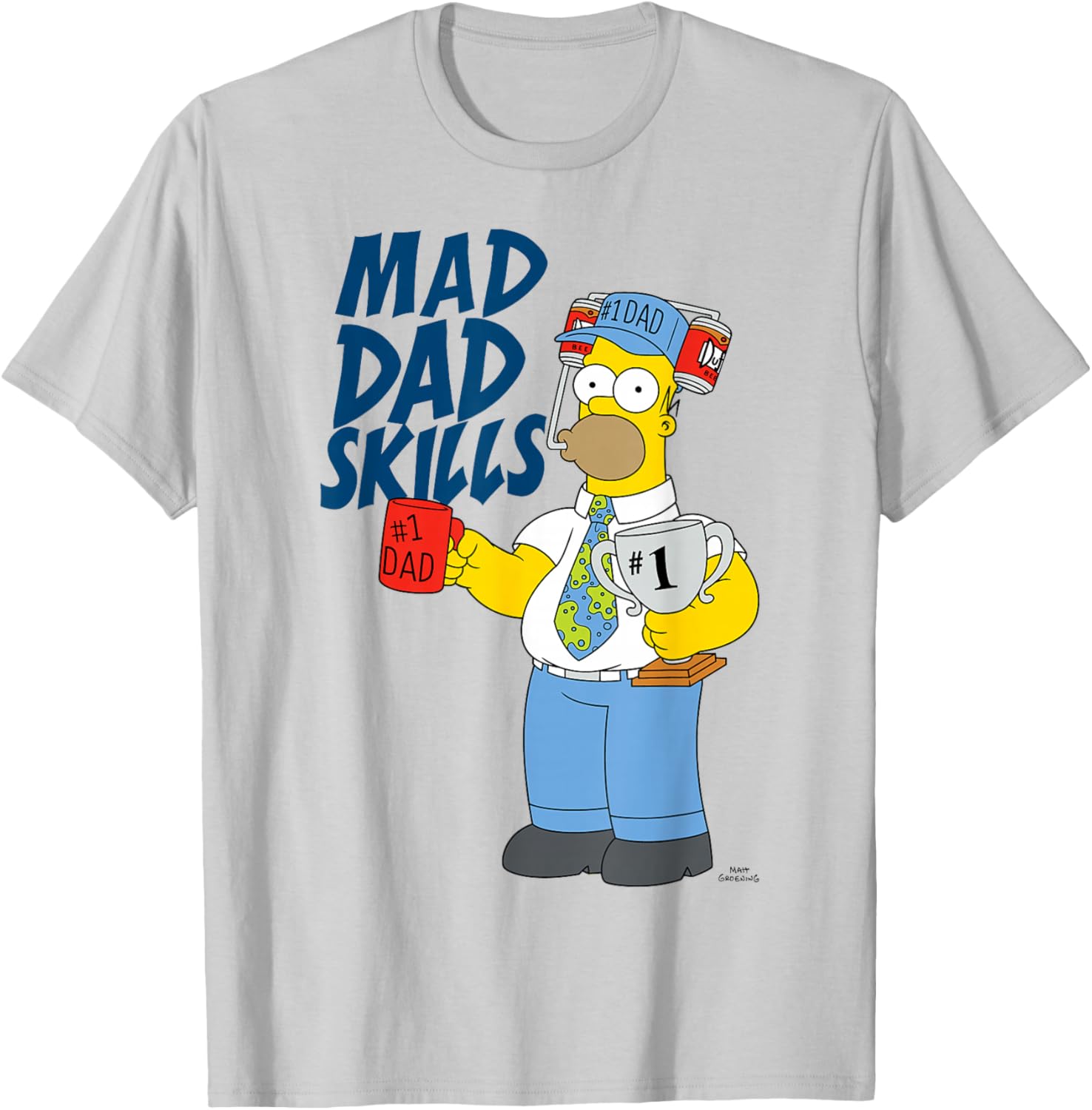 The Simpsons Father's Day Mad Dad Skills #1 Dad Homer Trophy T-Shirt - T-Shirt | Ash