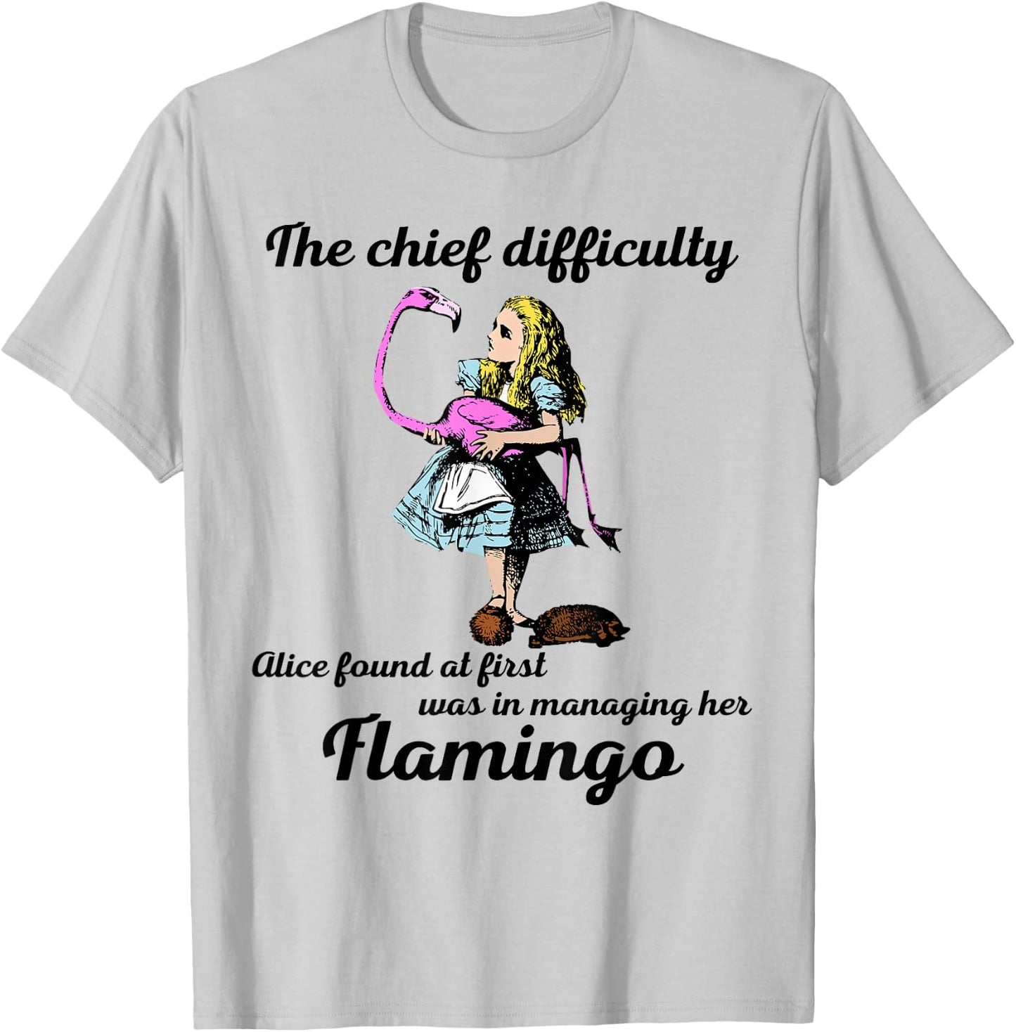 Alice Managing Flamingo Croquet Mallet And Hedgehog T Shirt T-Shirt - T-Shirt | Ash